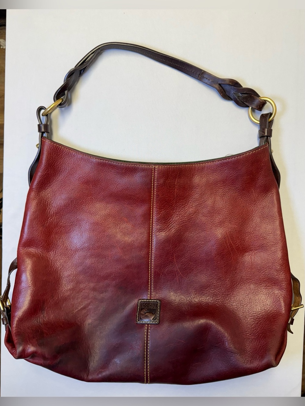 Dooney & Bourke Wine Red Leather Shoulder Hobo with Braided Strap